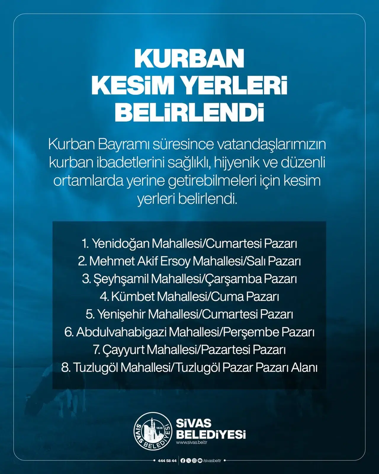 Sivas’ta Kurban Kesim alanları açıklandı