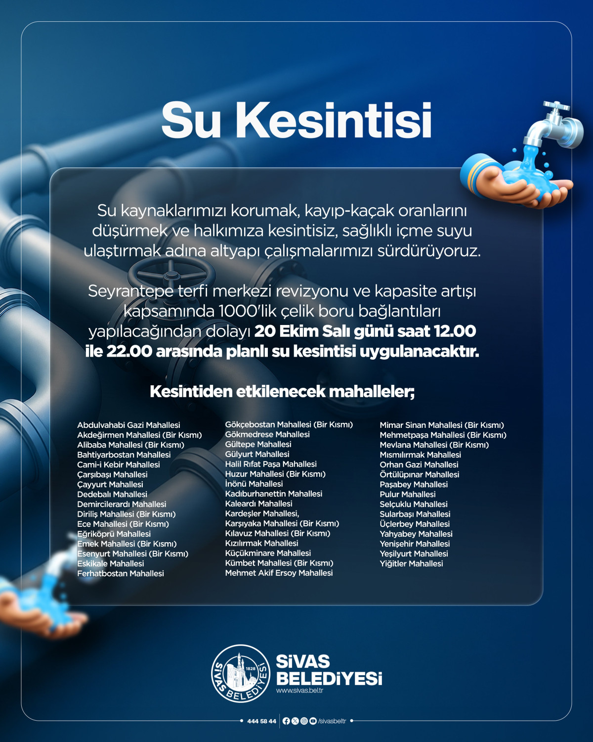 40'tan fazla mahalle etkilenecek